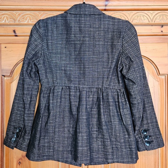 J Jill Black/White Plaid Peplum Jacket With Floral Buttons‎ Size 0 Petite - Picture 2 of 10